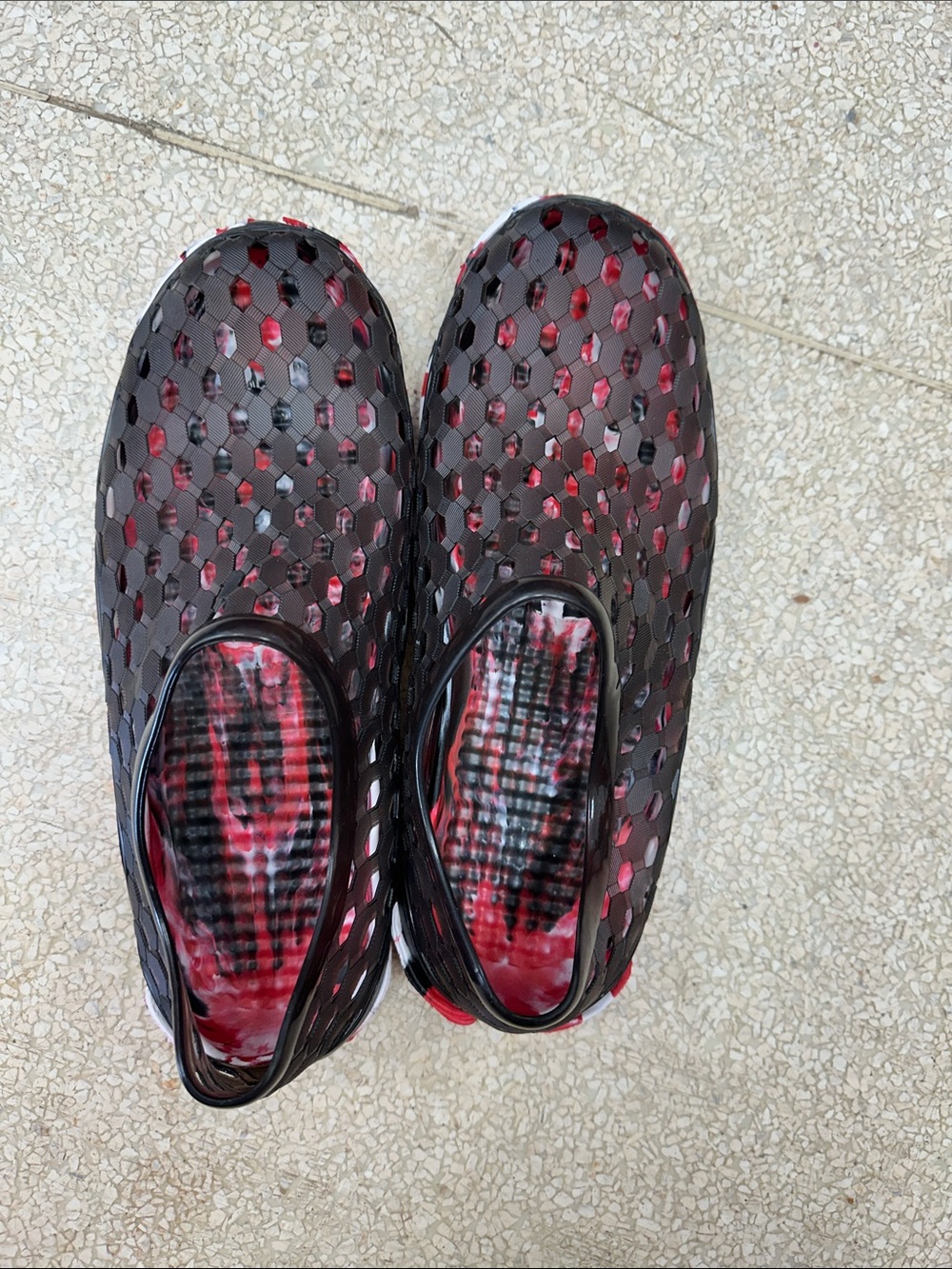 Black and Red Slip-On Perforated Water Shoes